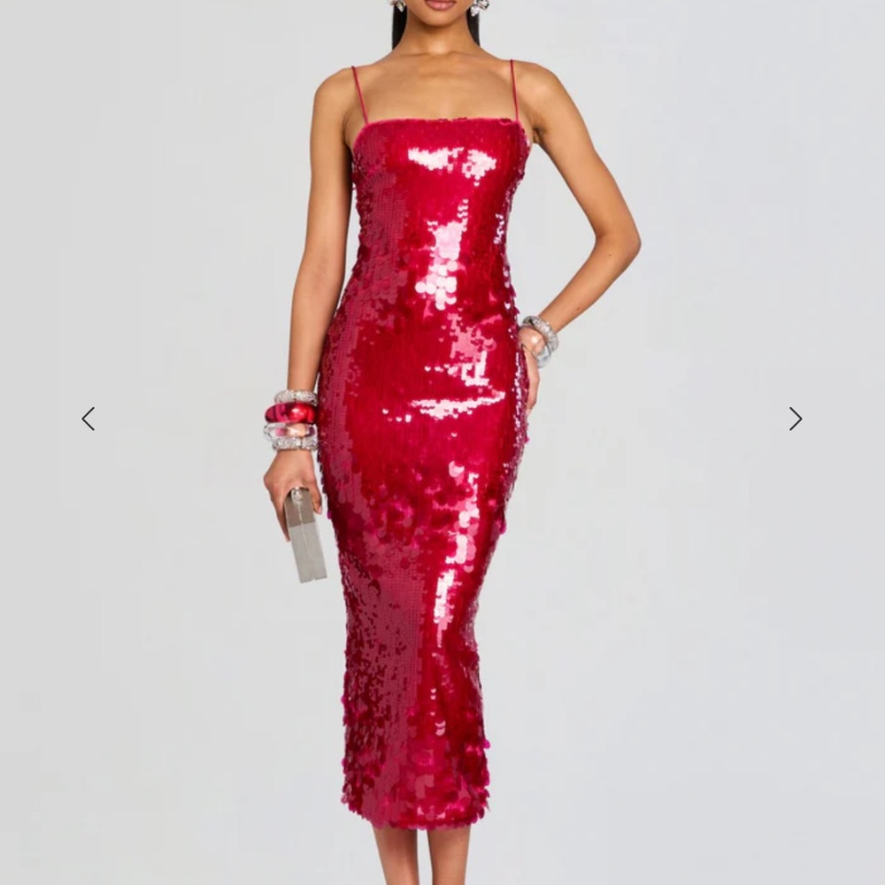 Retrofete Red Sequin Midi Slip Dress